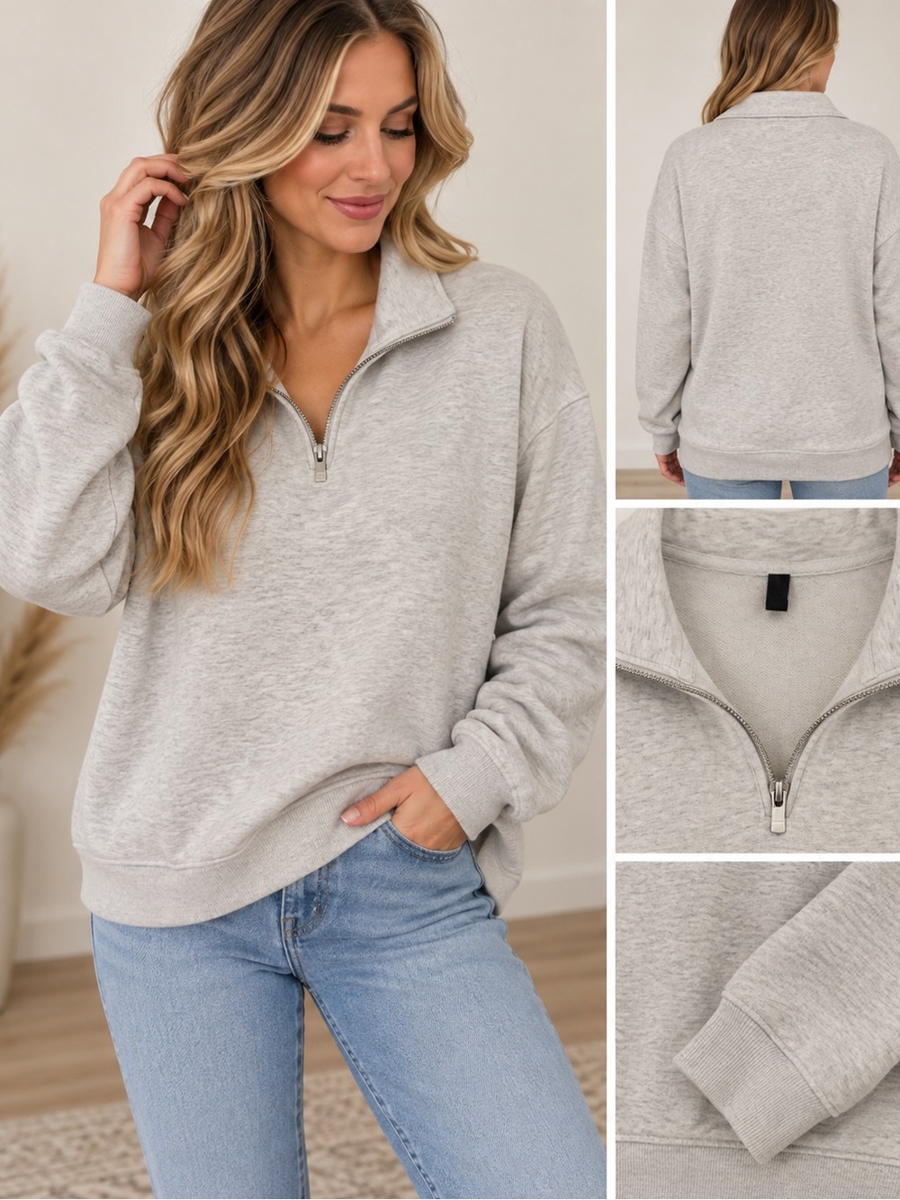 Women's Heather Gray Half-Zip Pullover Sweatshirt